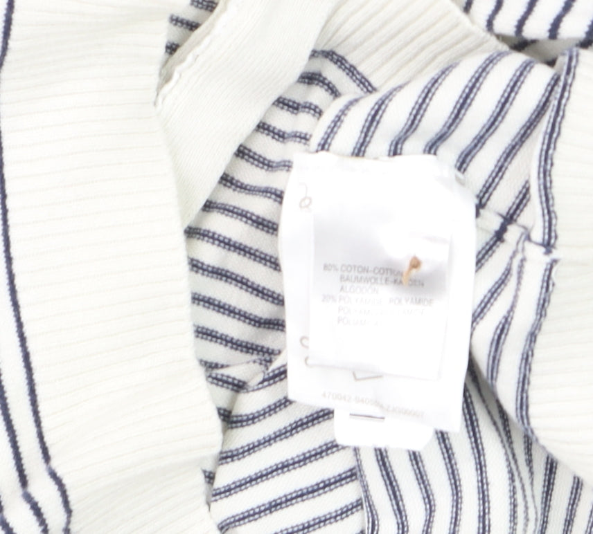 Cyrillus Women's White Striped Cotton Knit Cardigan Size 12