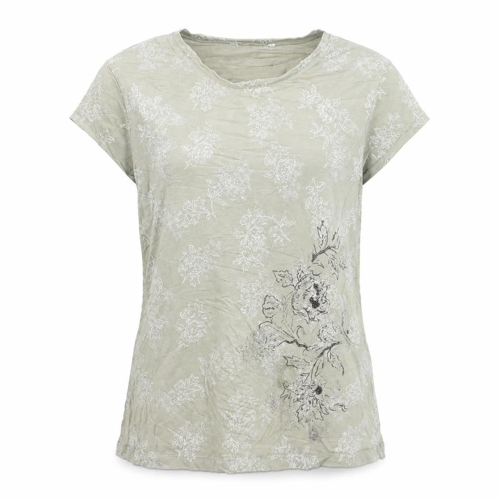 Marks & Spencer Women’s Green Floral Cotton Blend T-Shirt UK 16