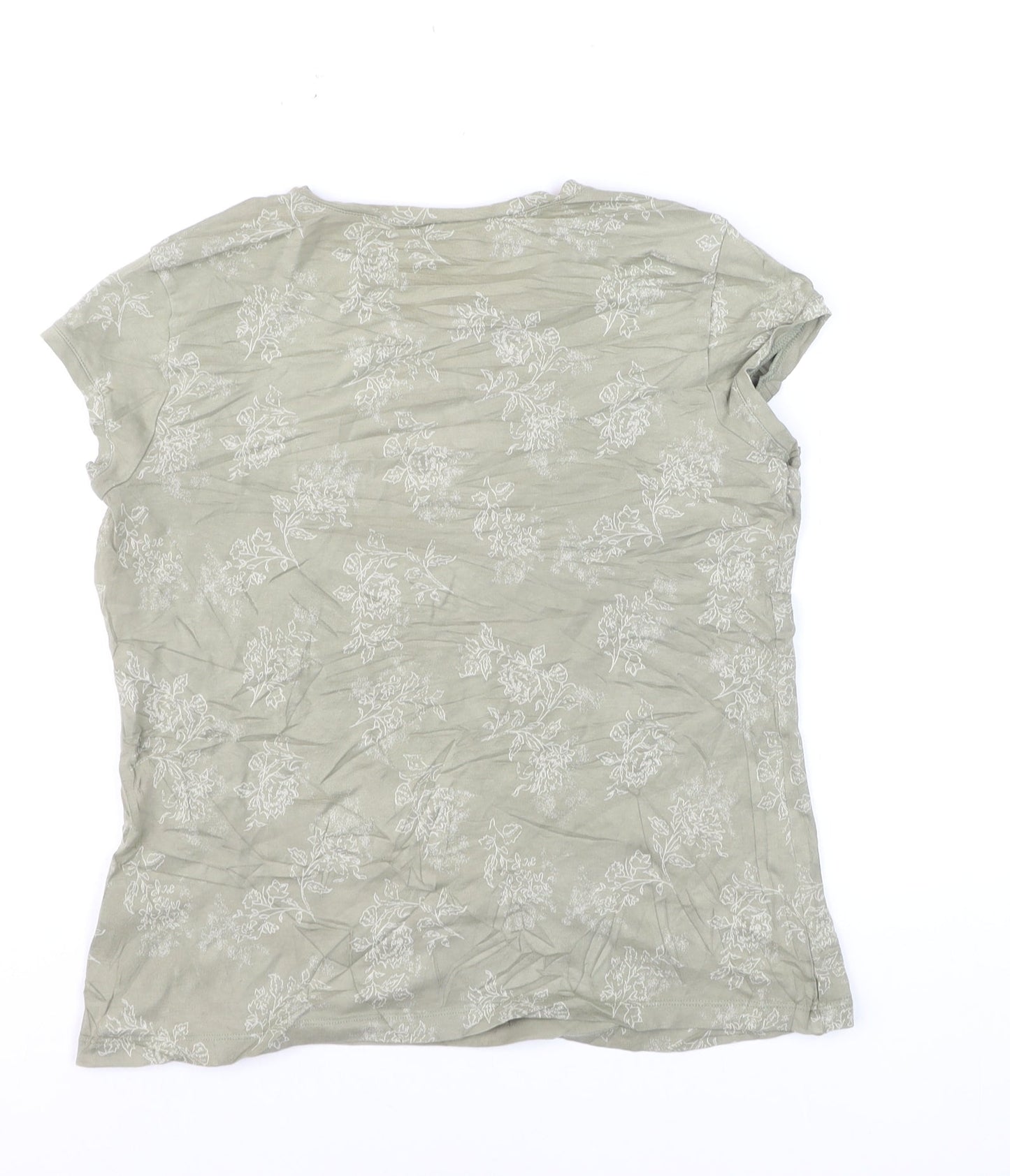Marks and Spencer Women’s Green Floral Cotton Blend T-Shirt UK 16