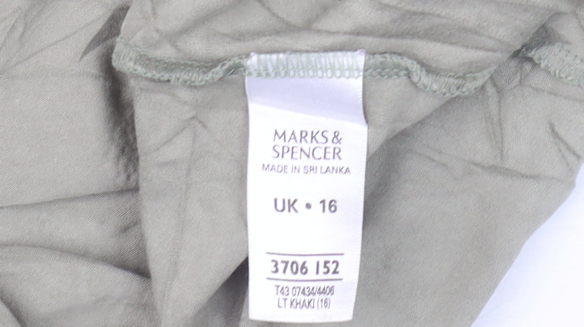 Marks and Spencer Women’s Green Floral Cotton Blend T-Shirt UK 16