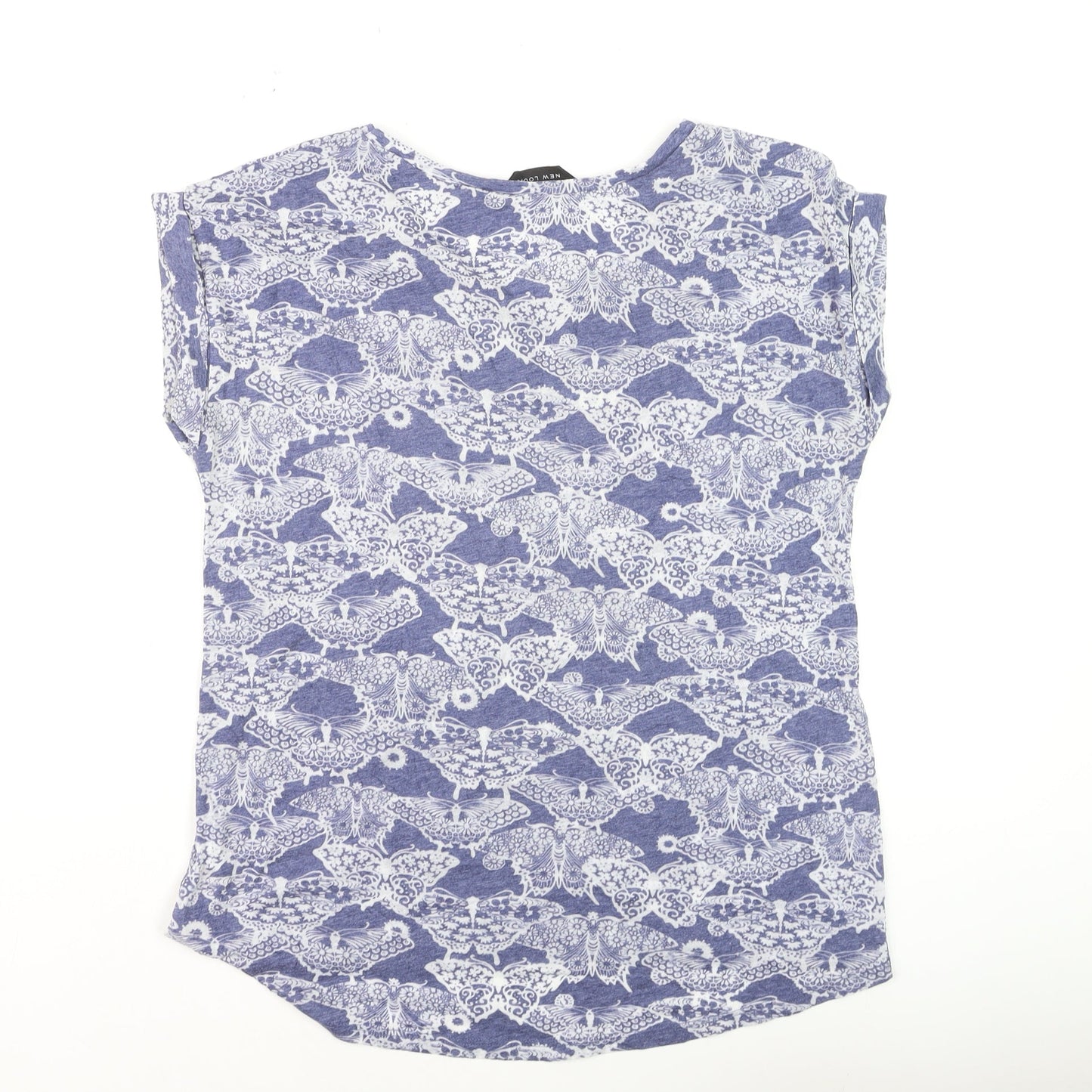 New Look Women Blue Floral Print Basic T-Shirt Size 12