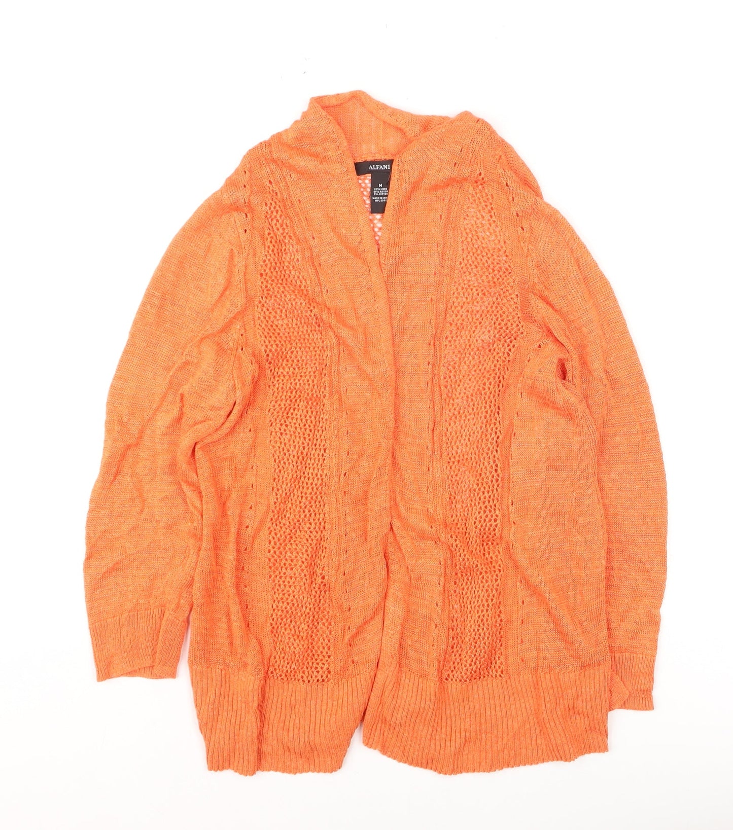 Alfani Women’s Orange Open-Knit Linen-Blend Cardigan M