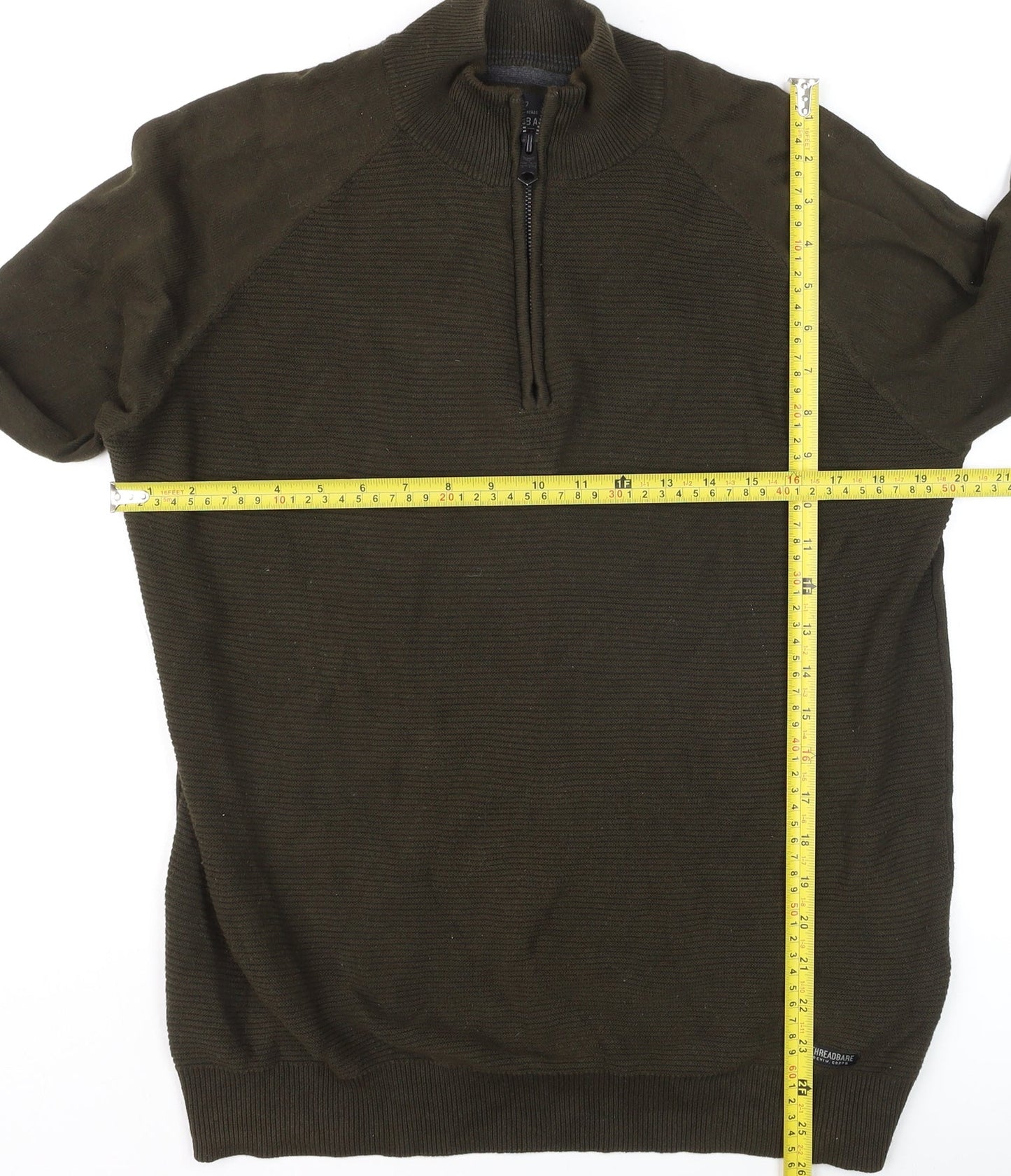 Threadbare Men's Green 1/4 Zip Cotton Jumper Size M
