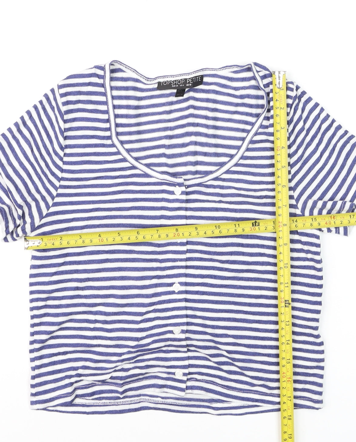 Topshop Petite Blue White Striped Cropped Button-Up Women’s Top Size 10