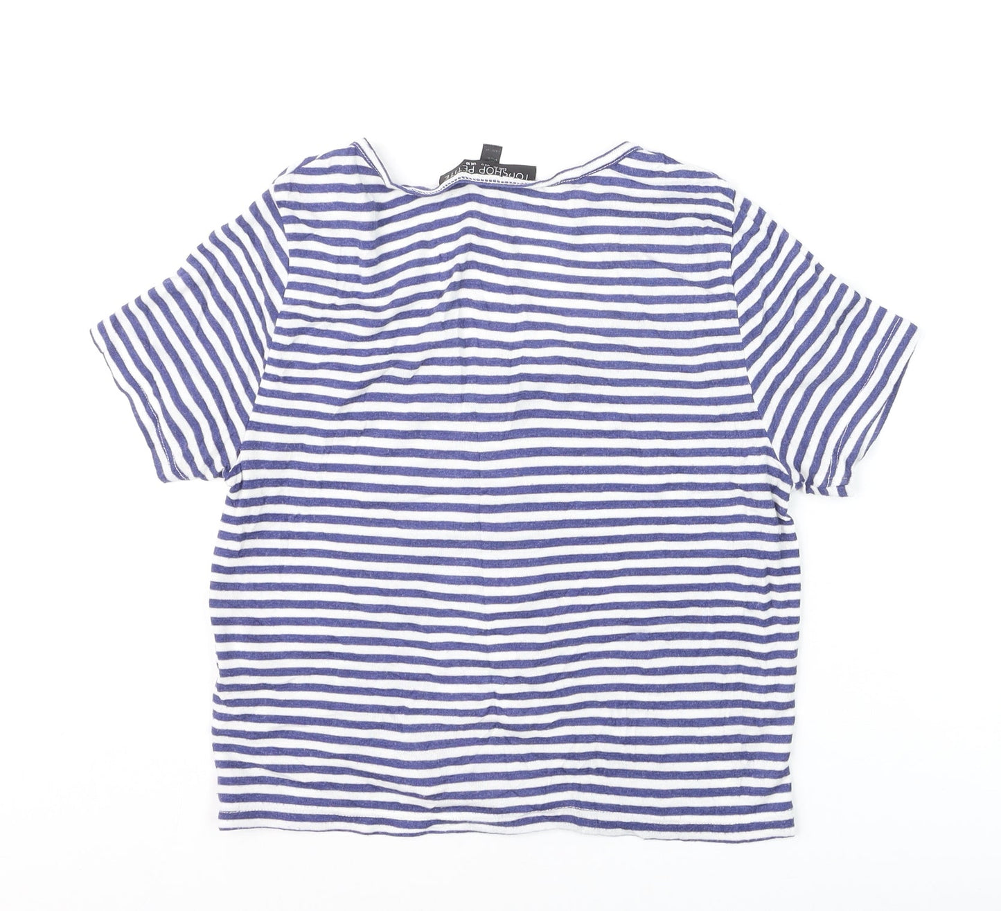 Topshop Petite Blue White Striped Cropped Button-Up Women’s Top Size 10