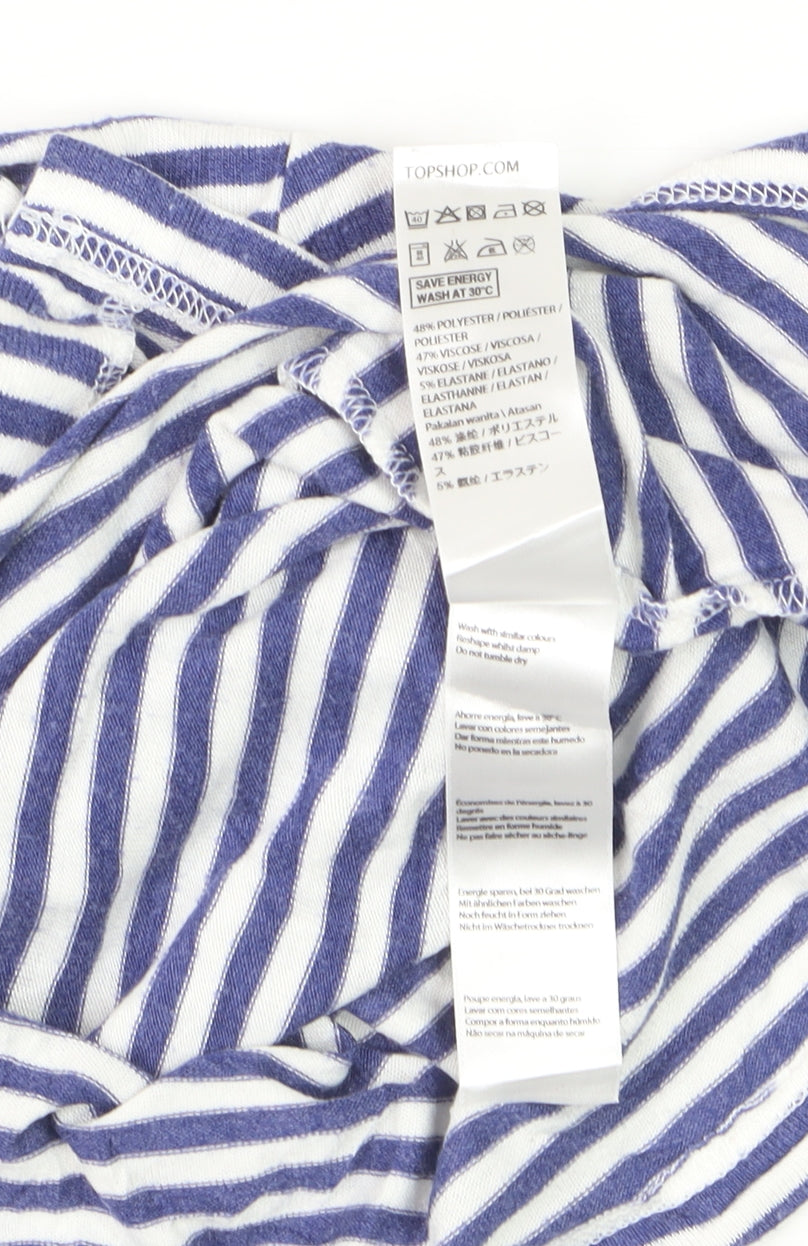 Topshop Petite Blue White Striped Cropped Button-Up Women’s Top Size 10