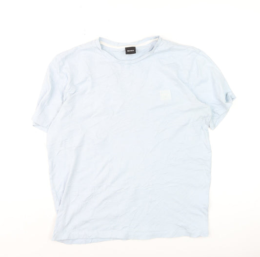 Hugo Boss Men's Light Blue Crew Neck Regular Fit Cotton T-Shirt M