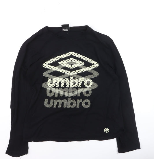 Umbro Mens Black Long Sleeve Cotton Graphic Sports Top Size M