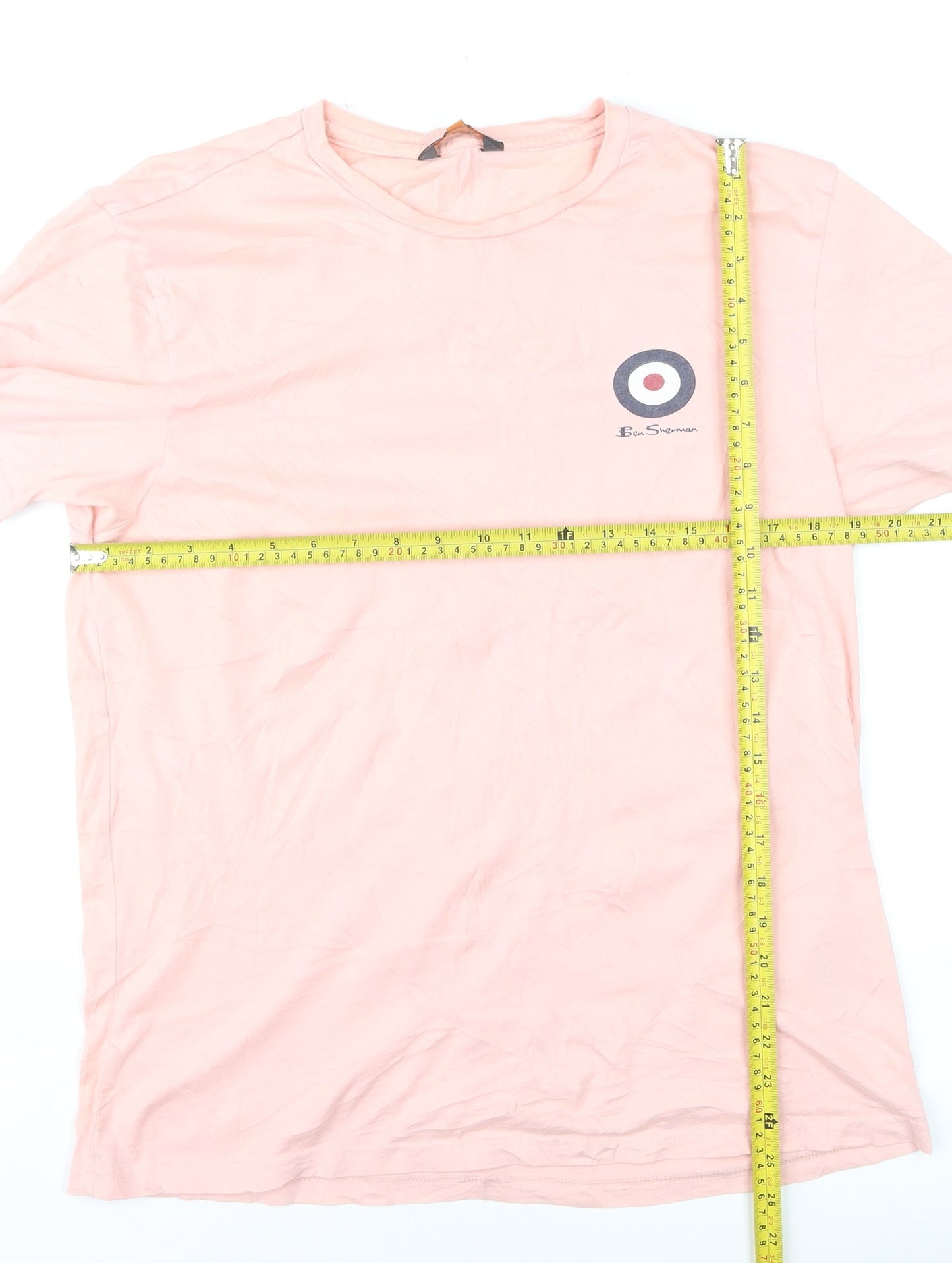 Ben Sherman Men’s Pink Crew Neck Cotton T-Shirt Size M Regular Fit