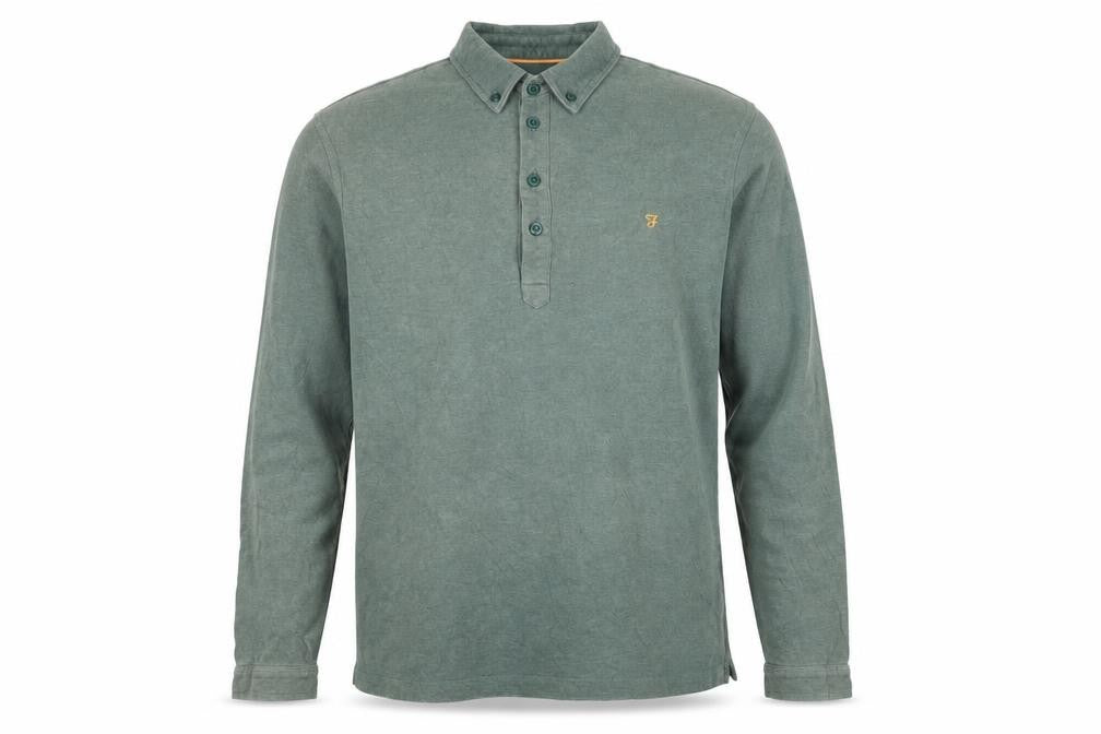 Farah Men's Green Long Sleeve Cotton Polo Shirt Size L