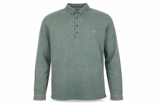 Farah Men's Green Long Sleeve Cotton Polo Shirt Size L