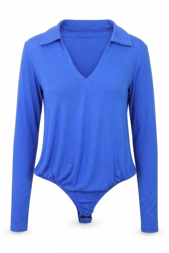 PRETTYLITTLETHING Women’s Blue Long Sleeve V-Neck Bodysuit Size 10