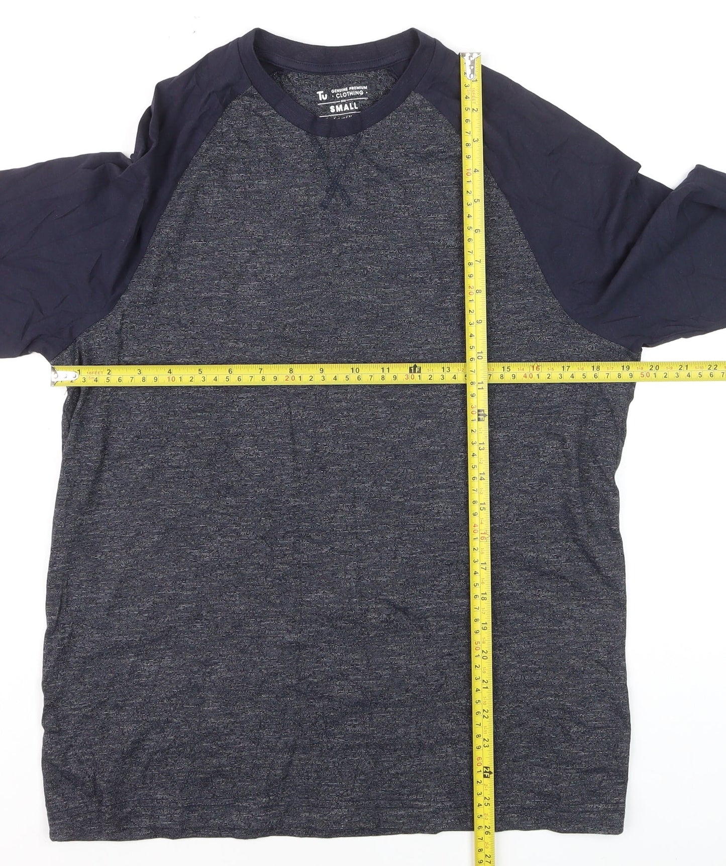 Tu Clothing Men's Blue Long Sleeve Raglan Cotton Top Size S