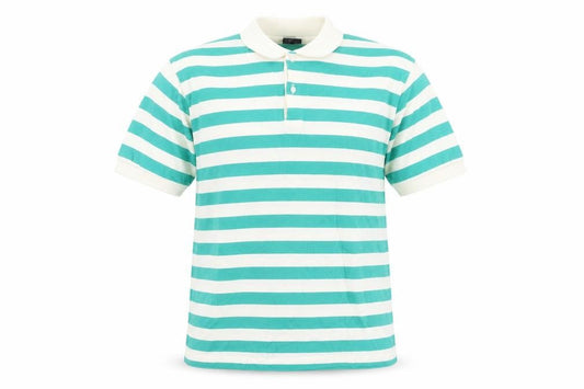 Tour de France Men's Green Striped Cotton Short Sleeve Polo Shirt M