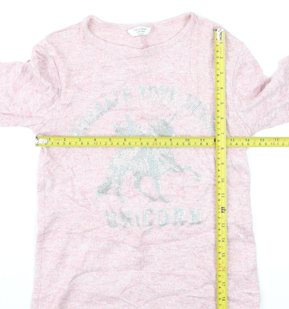 Primark Girls Pink Unicorn Pullover Jumper Long Sleeve 9-10 Years