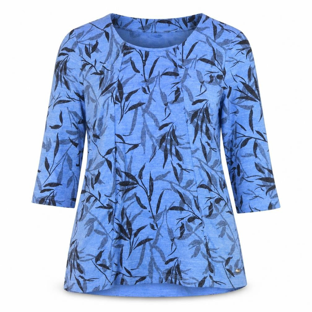 TIGI Women Blue Leaf Print 3/4 Sleeve Pullover Jumper Size 10/12