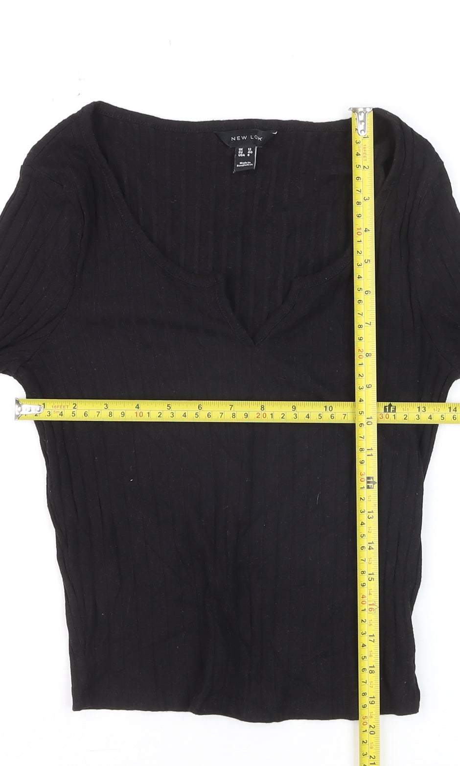 New Look Women's Black Long Sleeve V-Neck Slim Fit Jersey Top Size 12