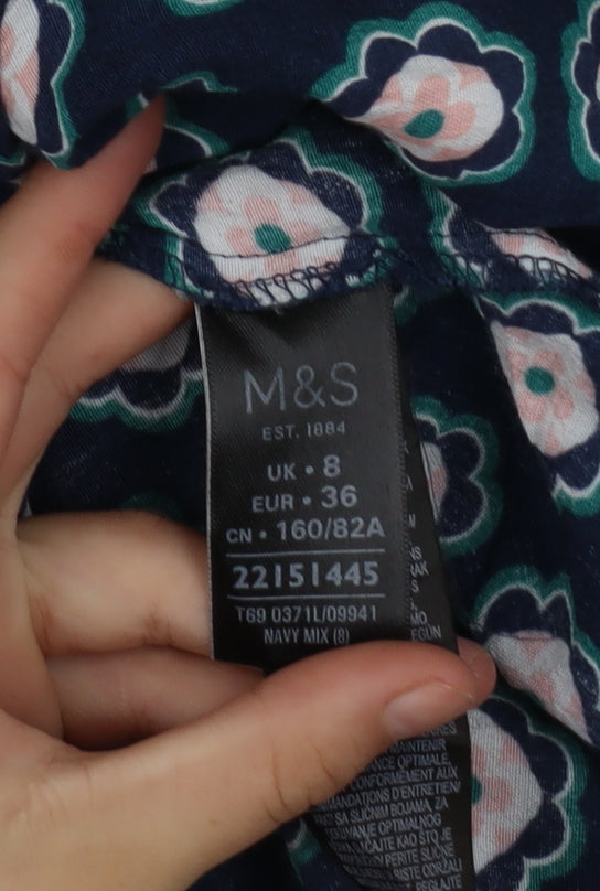 Marks and Spencer Women’s Blue Floral Shift Dress Size 8 Long Sleeve