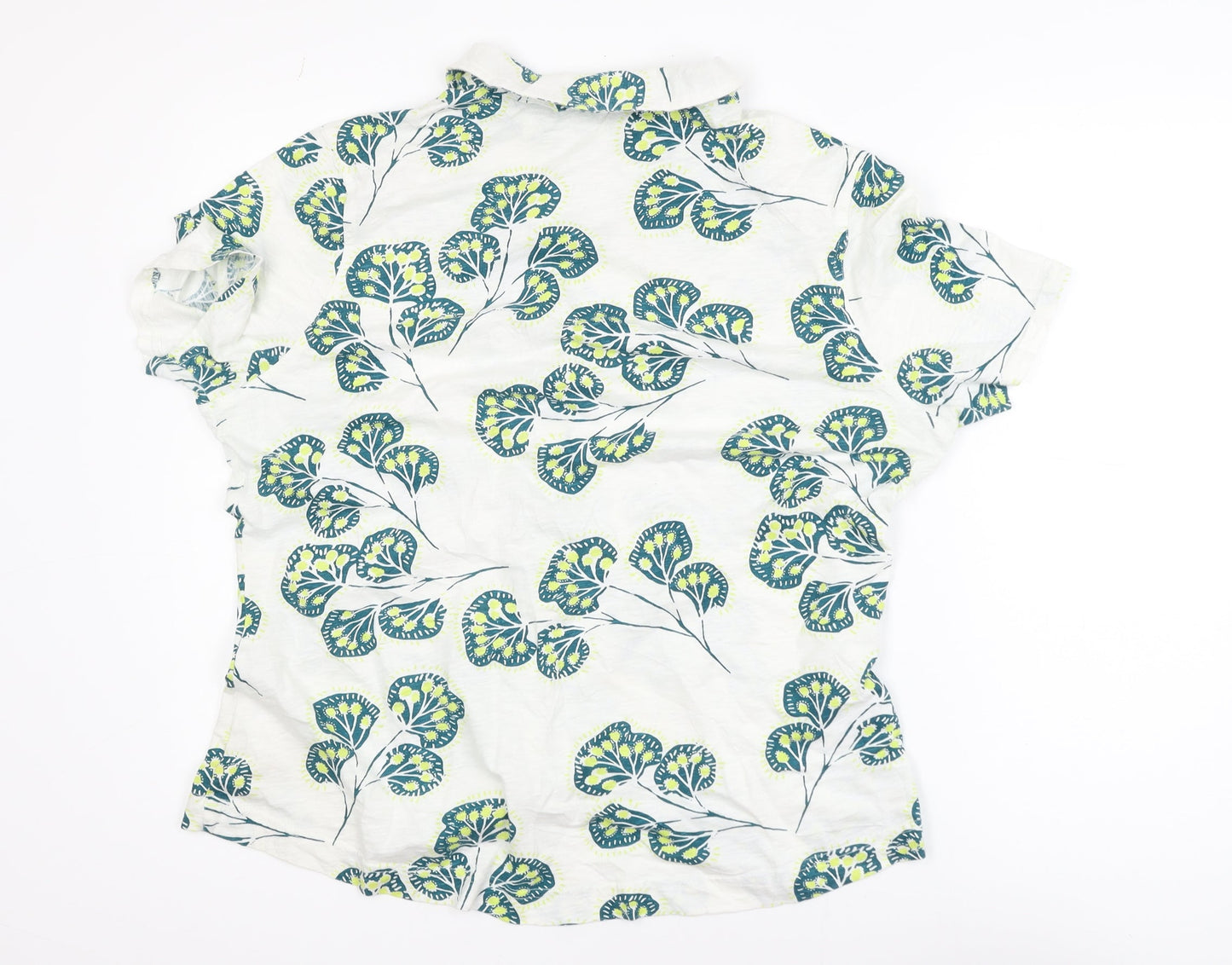 White Stuff Women White Floral Cotton Short Sleeve Button-Up Shirt Size 18