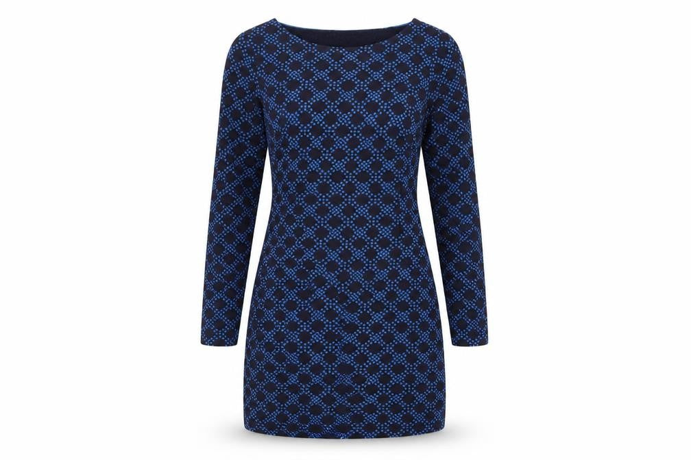 Boden Women's Blue Geometric Shift Dress Size 8 Long Sleeve