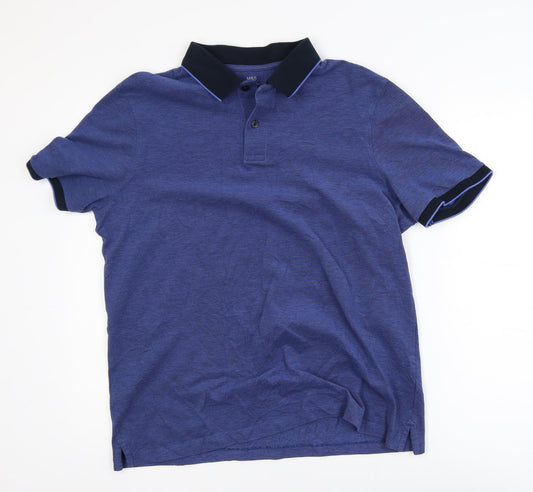 Marks and Spencer Men's Blue Cotton Polo Shirt L Regular Fit