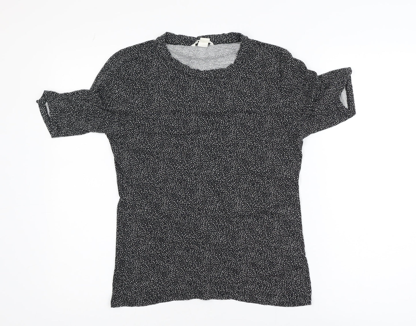 H&M Women’s Black Polka Dot Short Sleeve Viscose T-Shirt M