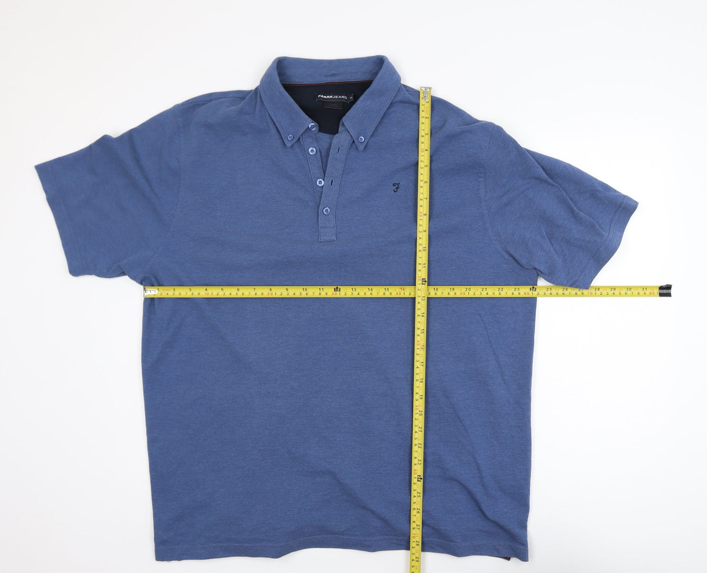 Farah Jeans Men's Blue XL Cotton Blend Short Sleeve Polo Shirt