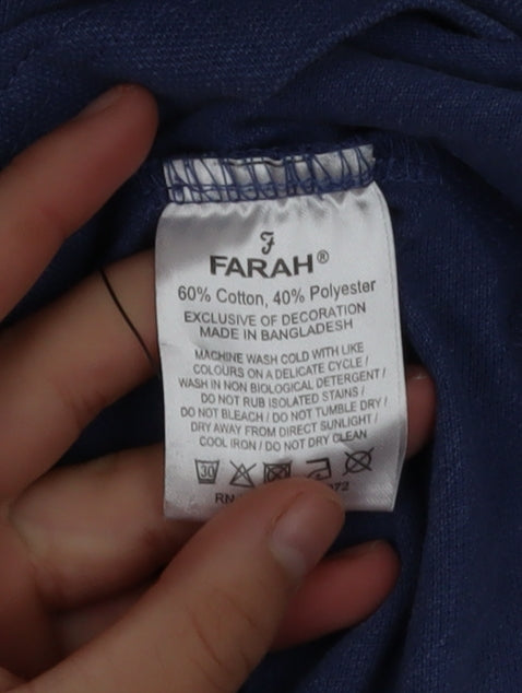 Farah Jeans Men's Blue XL Cotton Blend Short Sleeve Polo Shirt