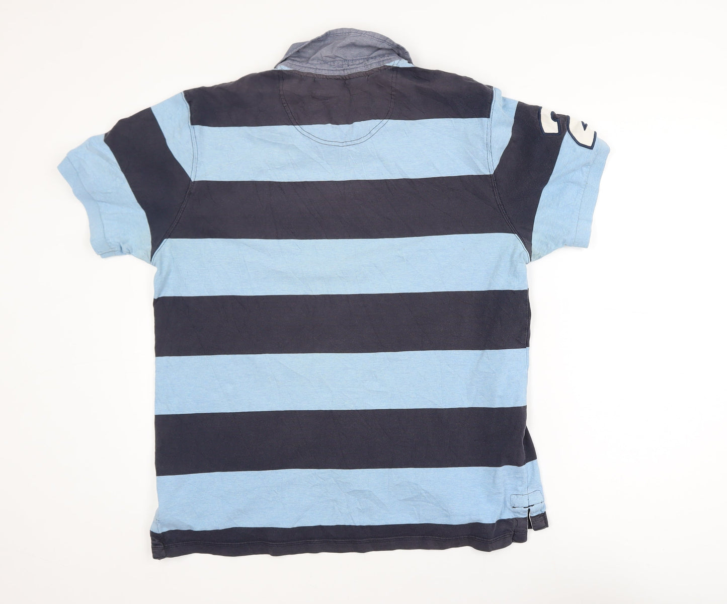 St George By Duffer Men's Blue Striped Polo Shirt Size L Rugby Style