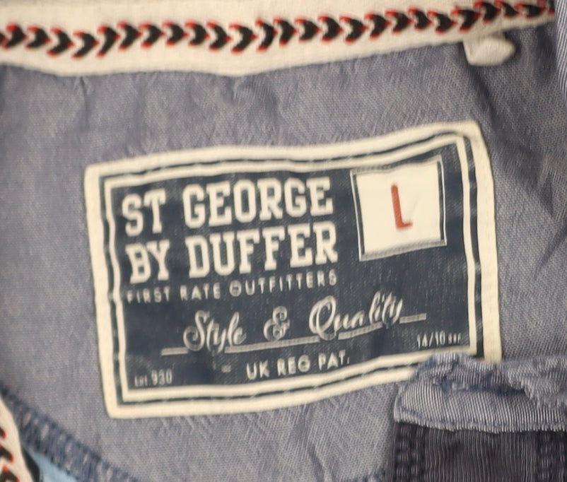 St George By Duffer Men's Blue Striped Polo Shirt Size L Rugby Style
