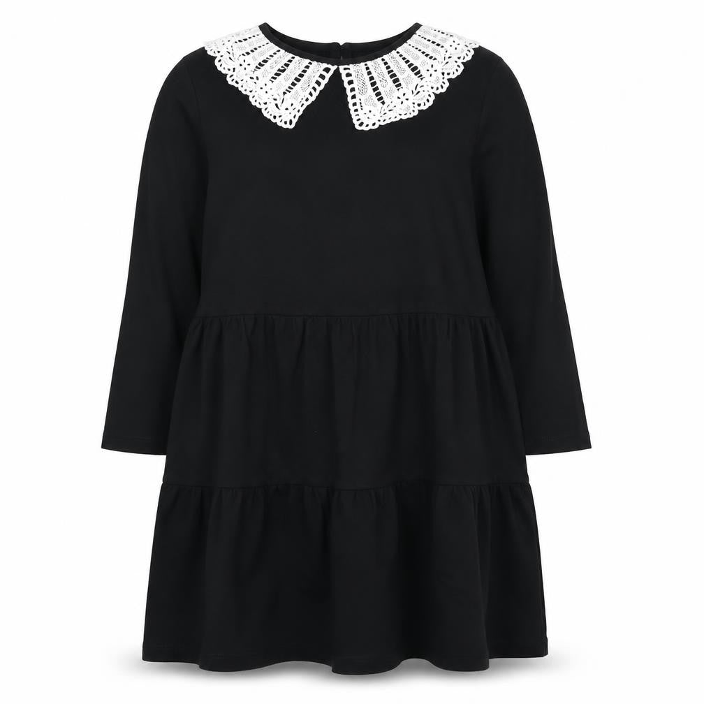 New Look Women's Black Shift Dress Size 14 Crochet Collar Long Sleeve