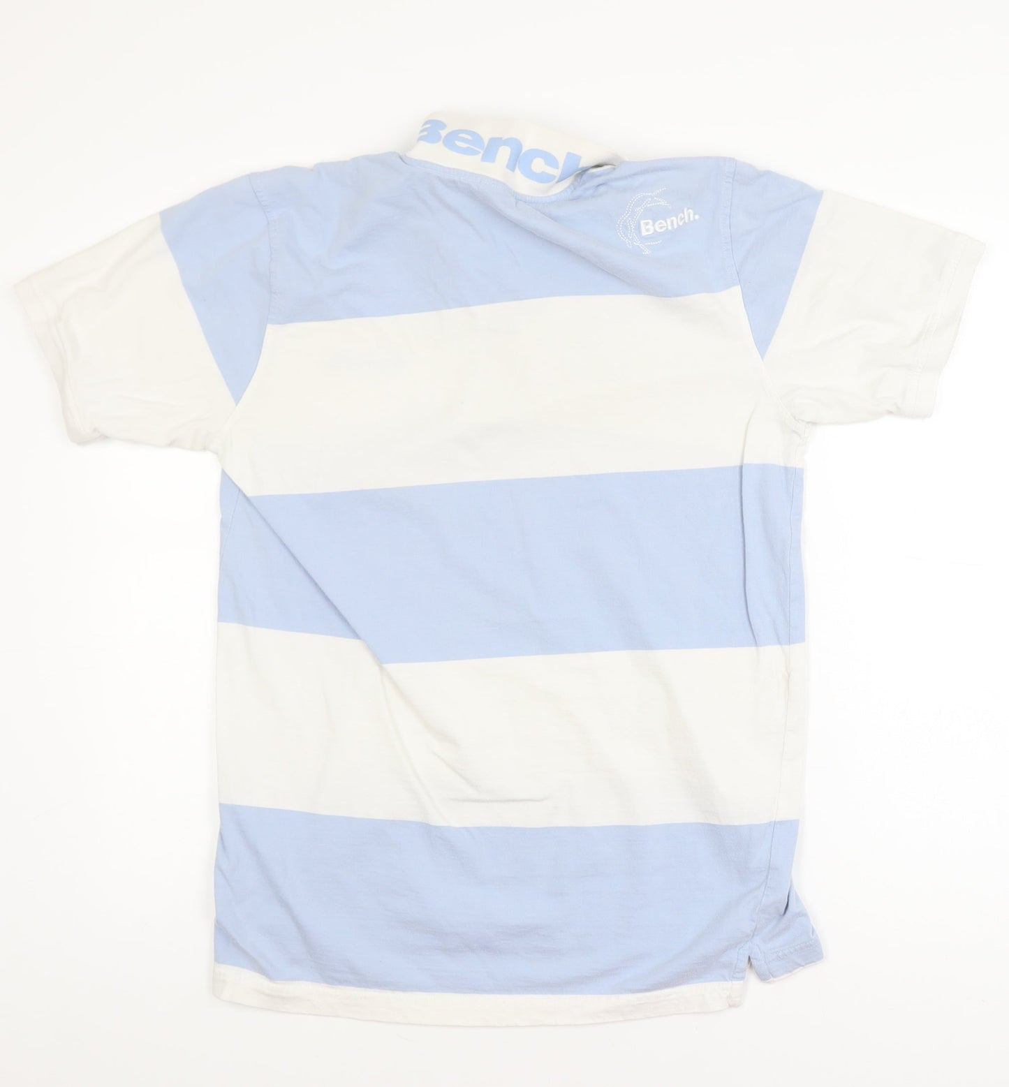 Bench Men's Blue White Striped Polo Shirt Size L Cotton Regular Fit
