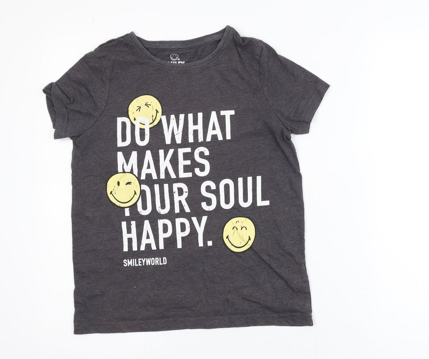 SmileyWorld Girls Grey Graphic Print T-Shirt 10-11 Years 146cm Crew Neck