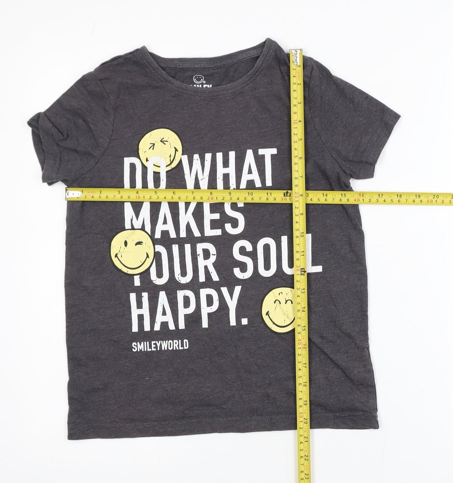SmileyWorld Girls Grey Graphic Print T-Shirt 10-11 Years 146cm Crew Neck