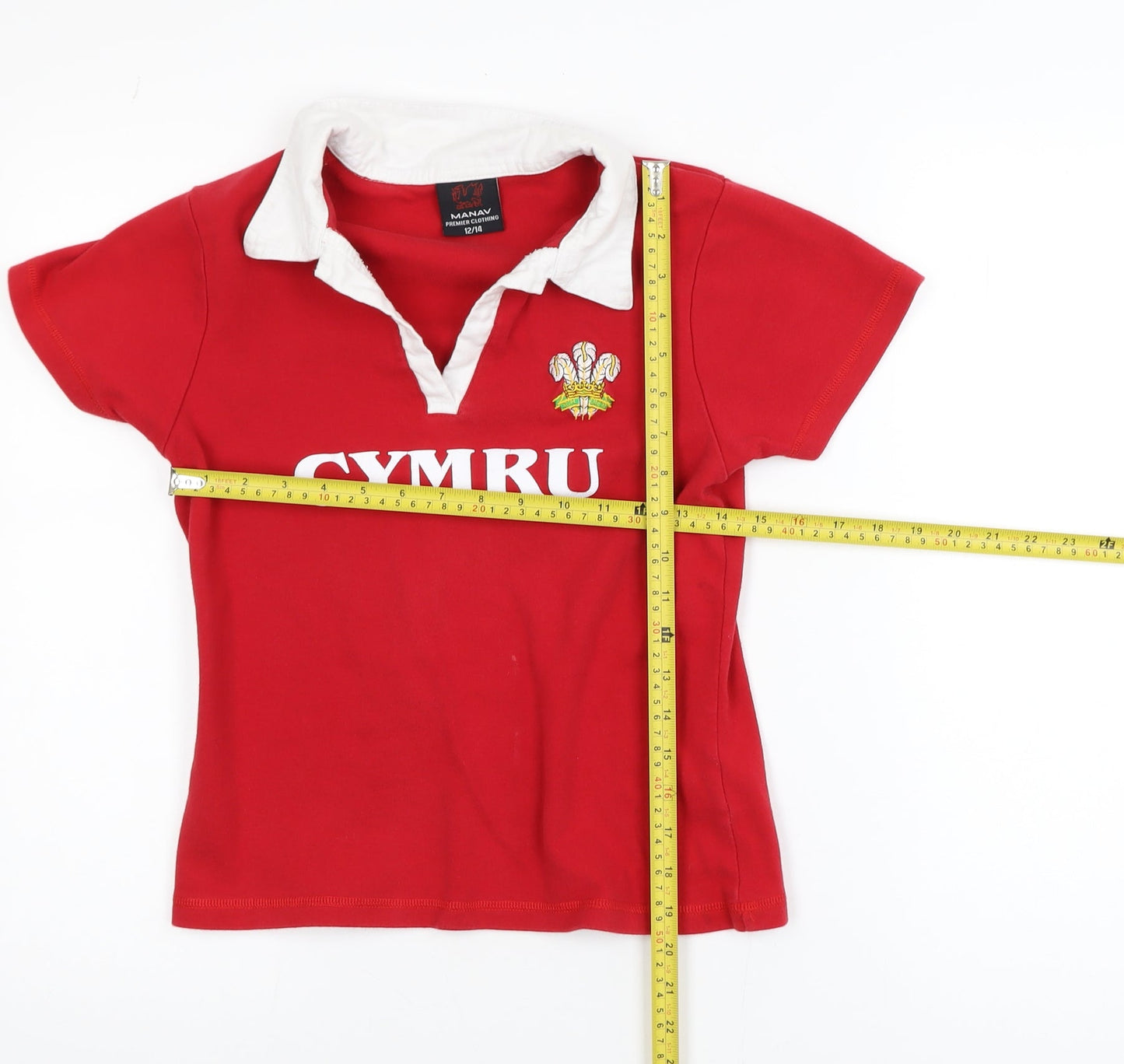 Manav Girls Red Wales Cymru Polo Shirt 12-14 Years Cotton Embroidered Top