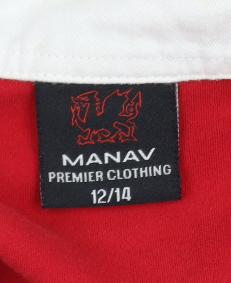 Manav Girls Red Wales Cymru Polo Shirt 12-14 Years Cotton Embroidered Top