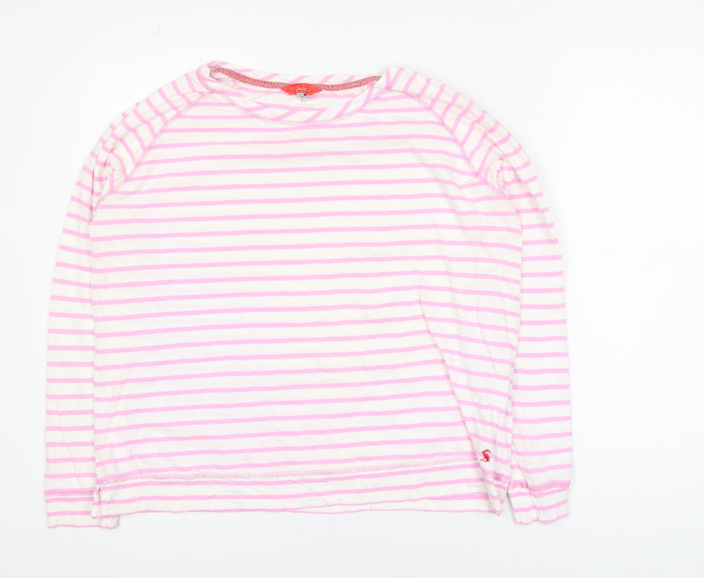 Joules Women Pink White Striped Long Sleeve Cotton T-Shirt Size 14