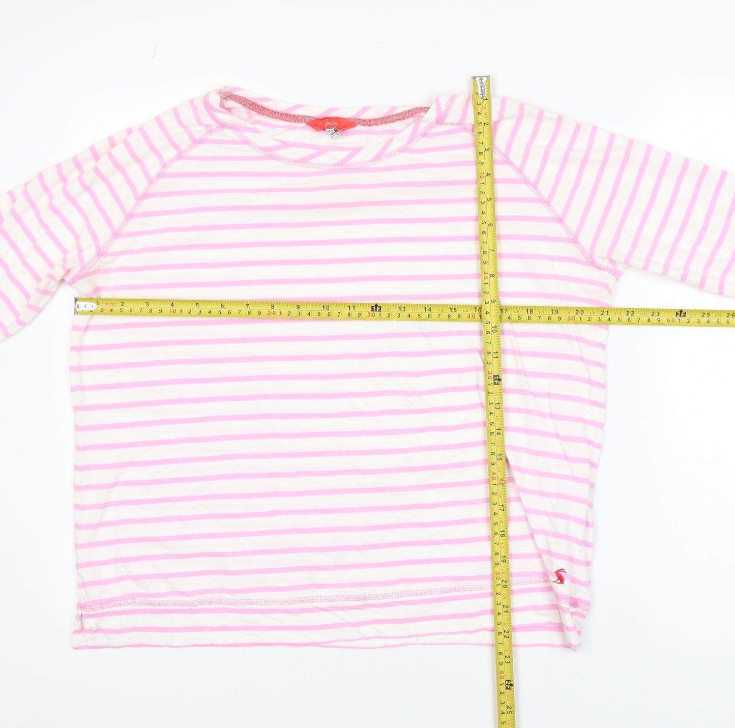Joules Women Pink White Striped Long Sleeve Cotton T-Shirt Size 14