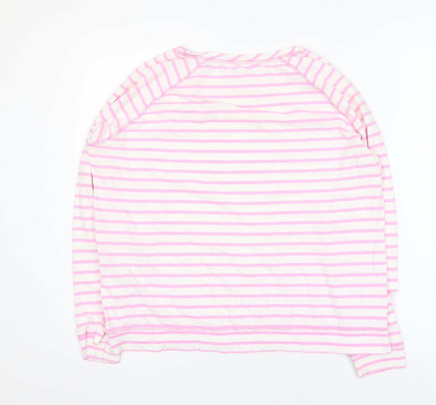 Joules Women Pink White Striped Long Sleeve Cotton T-Shirt Size 14
