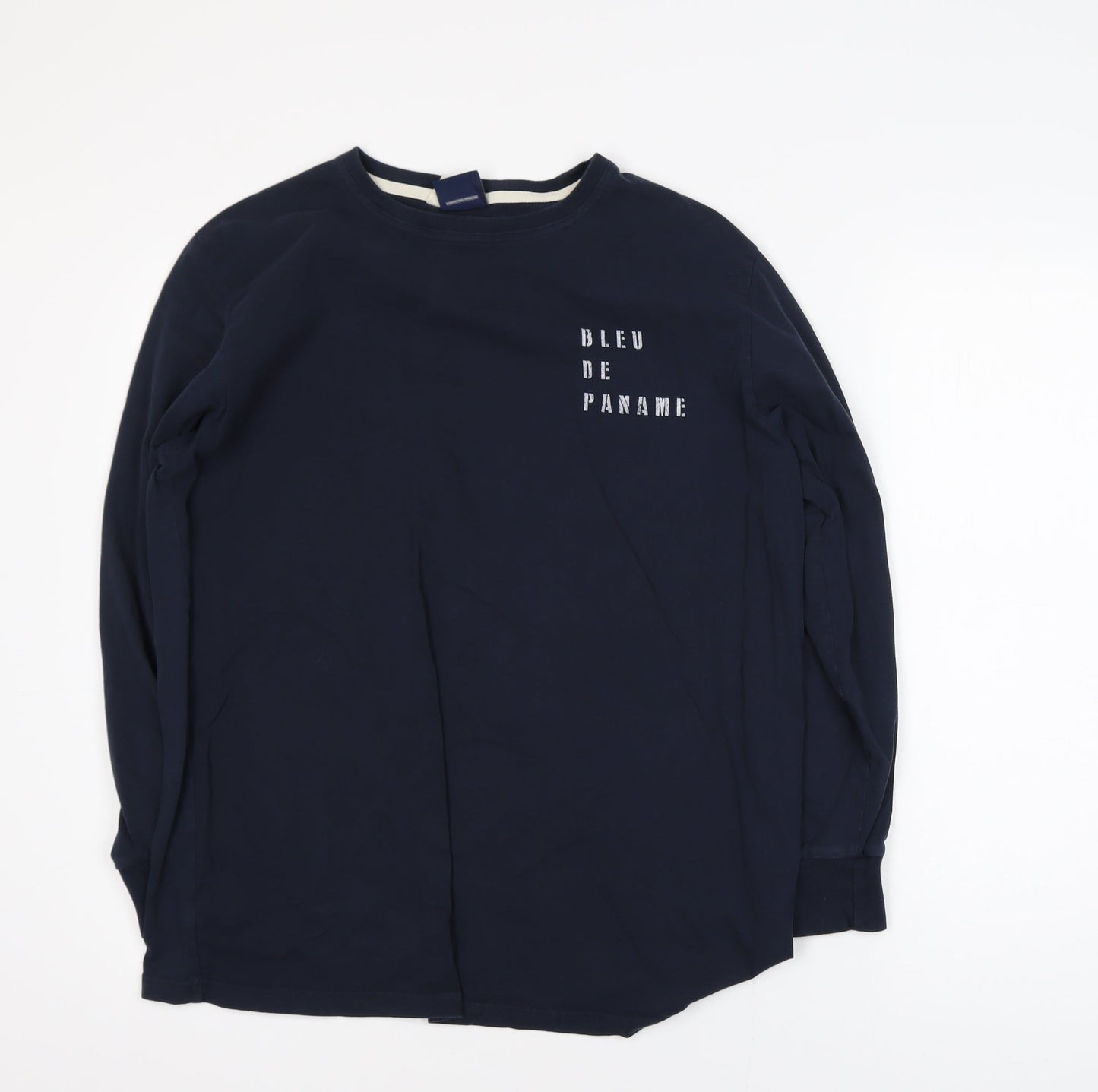 Bleu De Paname Men's Blue Long Sleeve Graphic Cotton T-Shirt Size L