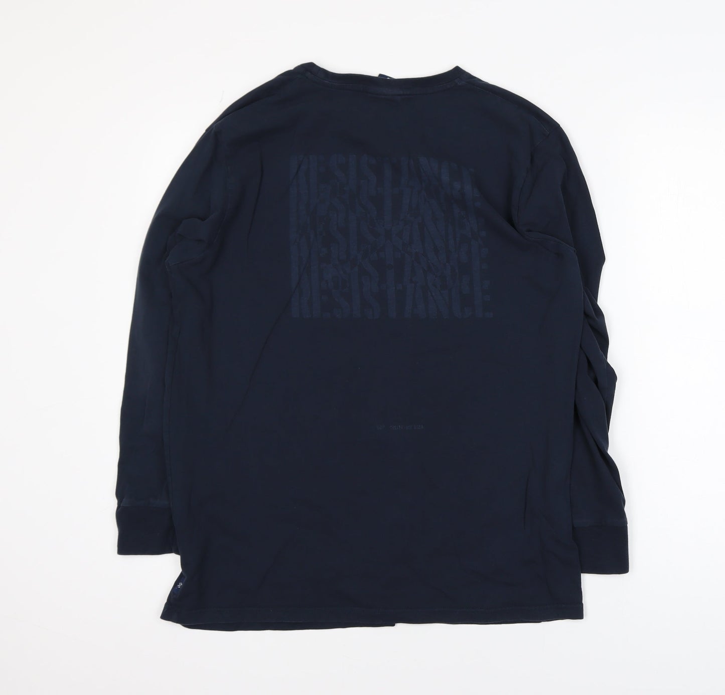 Bleu De Paname Men's Blue Long Sleeve Graphic Cotton T-Shirt Size L
