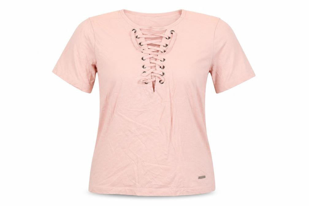 The Roadster Life Co. Women's Pink Lace Up Cotton T-Shirt Size S
