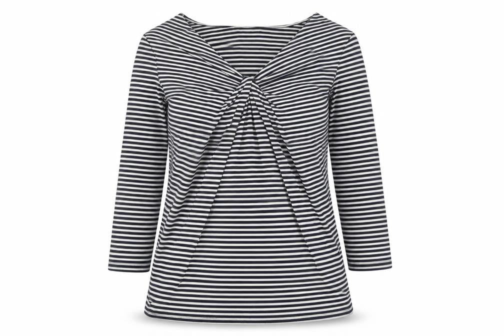 Linea Women’s Black Striped 3/4 Sleeve V-Neck Jersey Top XL