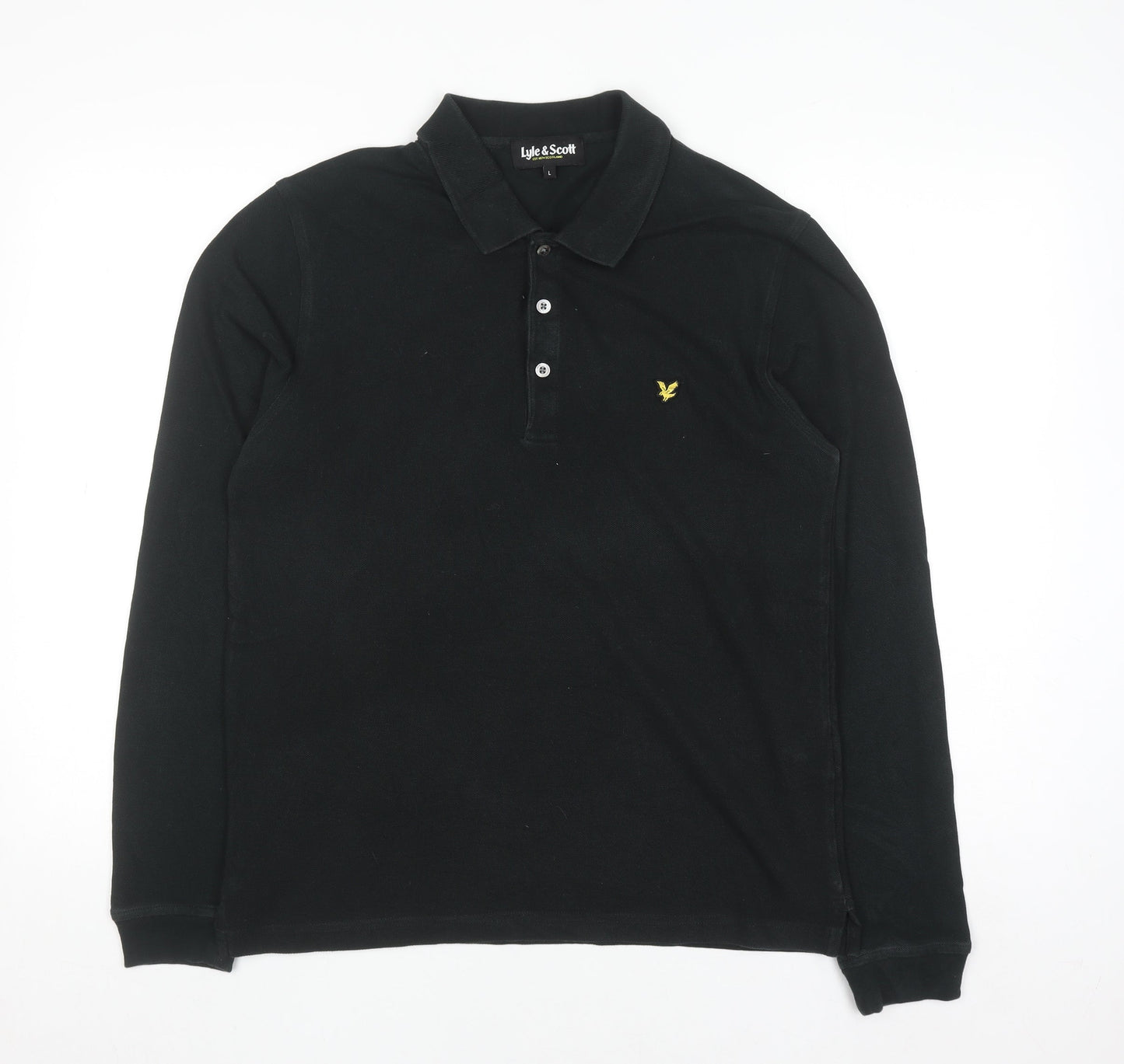 Lyle & Scott Men's Black Long Sleeve Polo Shirt Size L Cotton