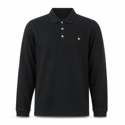 Lyle & Scott Men's Black Long Sleeve Polo Shirt Size L Cotton