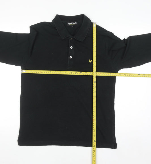 Lyle & Scott Men's Black Long Sleeve Polo Shirt Size L Cotton