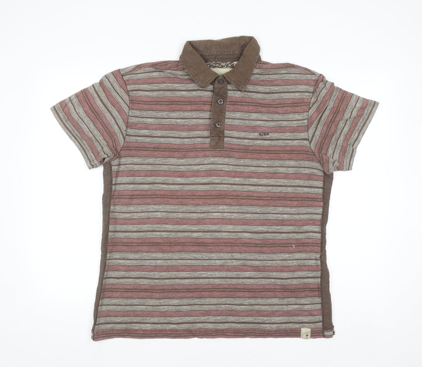 Rocha John Rocha Men's Brown Striped Cotton Polo Shirt M