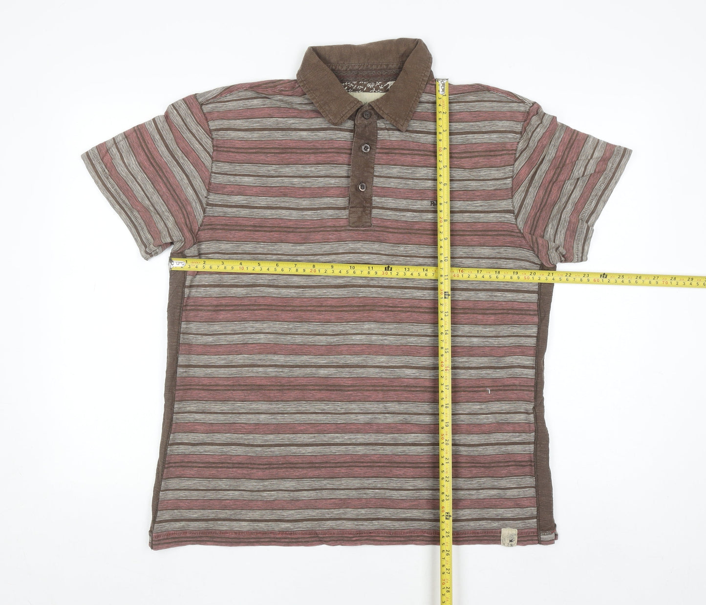Rocha John Rocha Men's Brown Striped Cotton Polo Shirt M