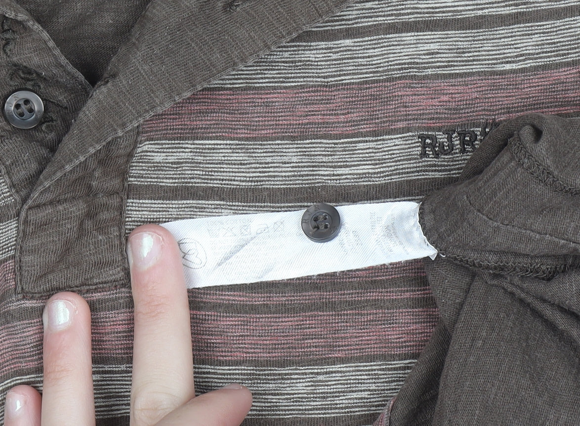 Rocha John Rocha Men's Brown Striped Cotton Polo Shirt M