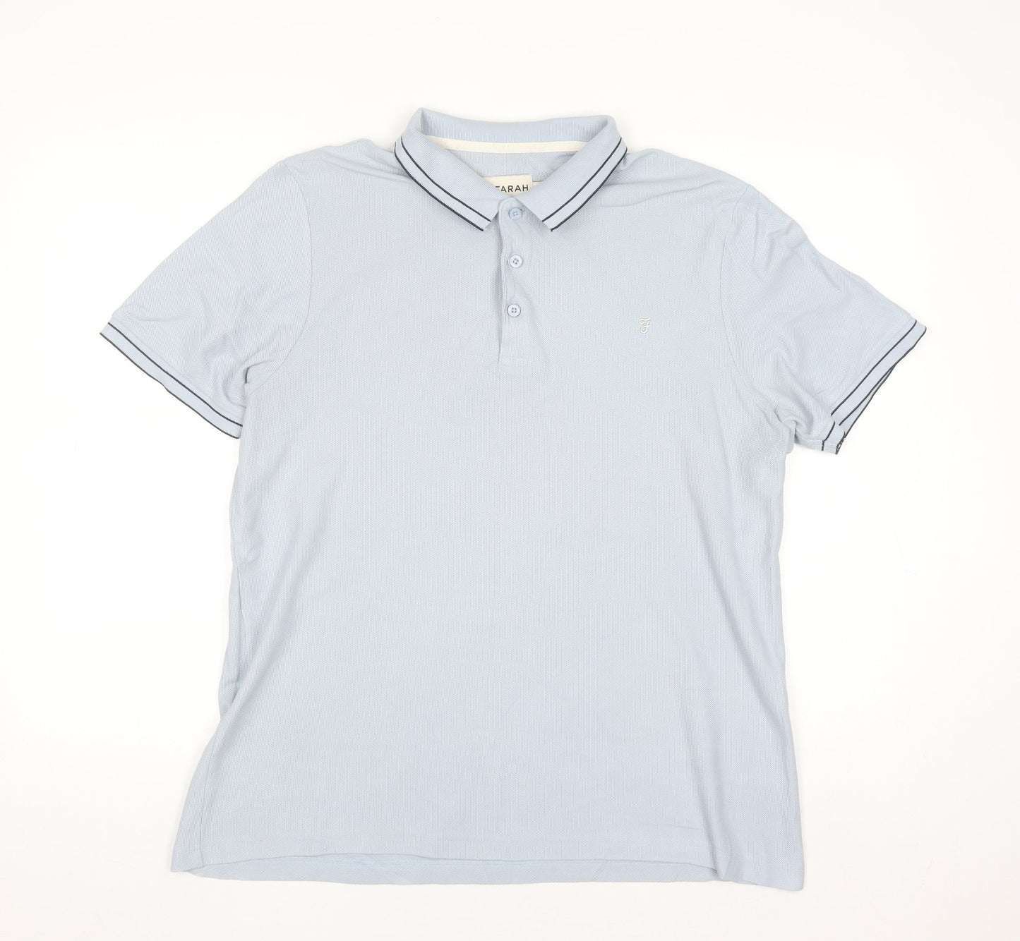 Farah Men's Light Blue Modern Fit Cotton Polo Shirt L